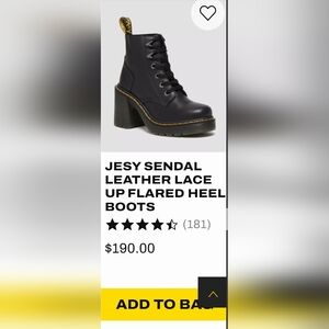 NWT Dr. Martens Black Jesy Sendal Leather Lace Up Flared Heel Boots 8